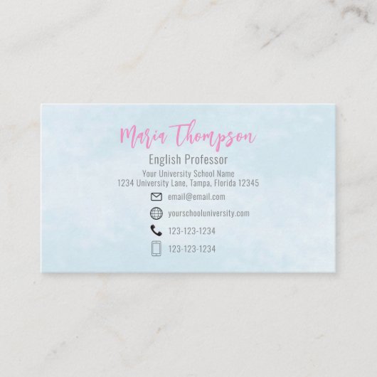 Chic Floral Stilvoll Pink Peony Beruflich Blue Visitenkarte (Vorderseite)