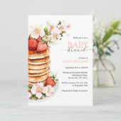 Chic Floral Strawberry Pancake Baby Dusche Brunch Einladung (Stehend Vorderseite)