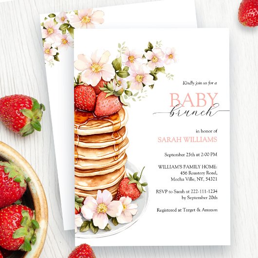 Chic Floral Strawberry Pancake Baby Dusche Brunch Einladung