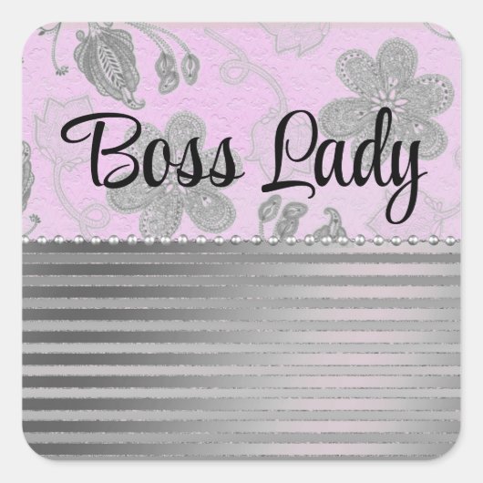 Chic Floral Stripes Boss Lady Personalisiert Quadratischer Aufkleber (Vorderseite)