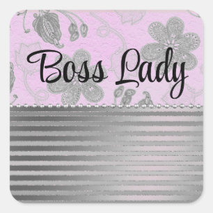 Chic Floral Stripes Boss Lady Personalisiert Quadratischer Aufkleber
