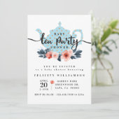 Chic Floral Tea Party Boy Baby Dusche Einladung (Stehend Vorderseite)