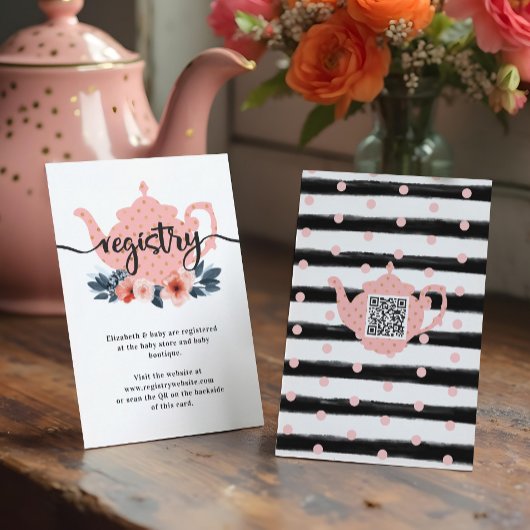 Chic Floral Tee Party Girl Baby Shower Registry Begleitkarte