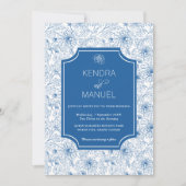 Chic Floral Toile French Blue Wedding Einladung (Vorderseite)