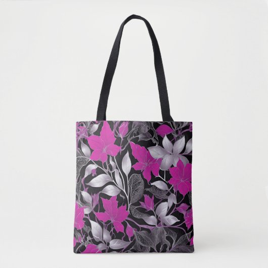 Chic Floral Tote Bag mit rosa und silberfarbenen B Tasche (Vorderseite)