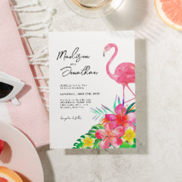 Chic Floral Tropical Paradise Flamingo Wedding Einladung