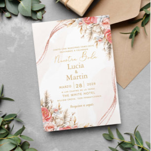 Chic Floral und Blatt Spanisch Nuestra Boda Einladung