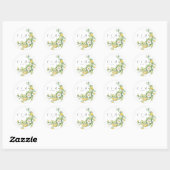 Chic Floral und Lemon Greenerenery Monogram Weddin Runder Aufkleber (Blatt)