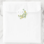 Chic Floral und Lemon Greenerenery Monogram Weddin Runder Aufkleber (Tasche)