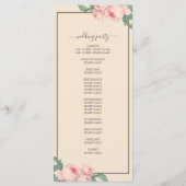 Chic Floral Vintag Pink Rose Elfenbeinhochzeit Programm (Rückseite)