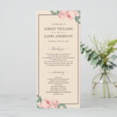 Chic Floral Vintag Pink Rose Elfenbeinhochzeit Programm (Stehend Vorderseite)