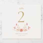 Chic Floral Wappen Hochzeit Tischnummer Schaumweinetikett (Einzelnes Label)