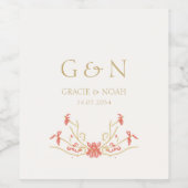 Chic Floral Wappen Initials Wedding Tischnummer Weinetikett (Einzelnes Label)