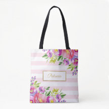 Chic Floral Wasserfarbe Rosa und weiße Streifen