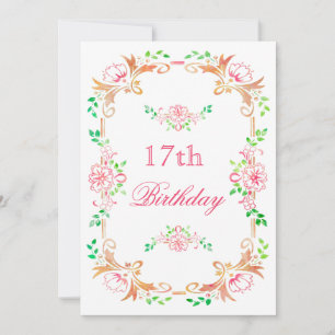 Chic Floral Watercolor 17. Geburtstag Double Sided Einladung