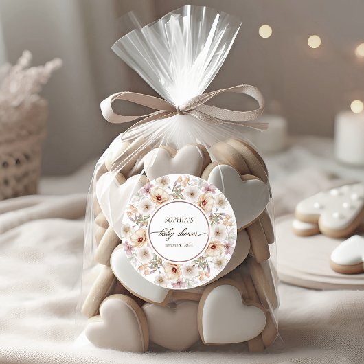 Chic Floral Watercolor Babydusche Runder Aufkleber