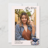 Chic Floral Watercolor Blue Graduation Cap Party Einladung (Rückseite)