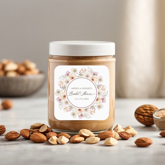 Chic Floral Watercolor Brautparty Quadratischer Aufkleber