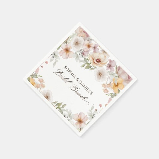 Chic Floral Watercolor Brautparty Serviette (Ecke)