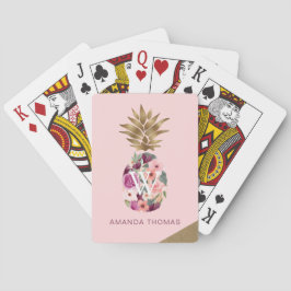 Chic Floral Watercolor Golden Pineapa Pink Spielkarten