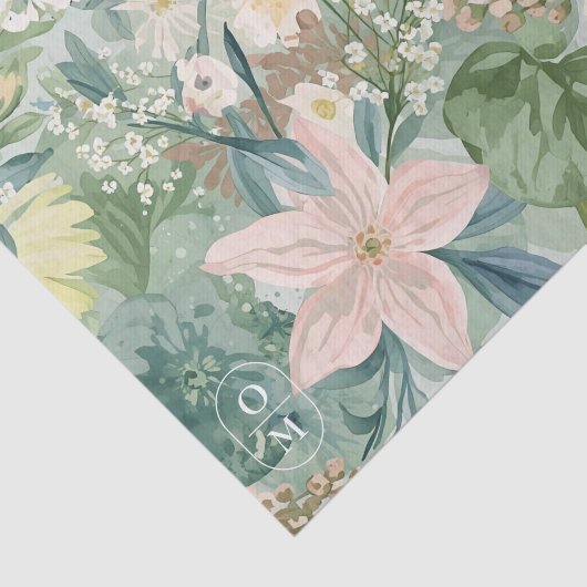 Chic Floral Watercolor & Monogram Wedding  Seidenpapier (Ausschnitt)