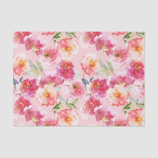 Chic Floral Watercolor Pink Peonies Muster Seidenpapier (Vorderseite)