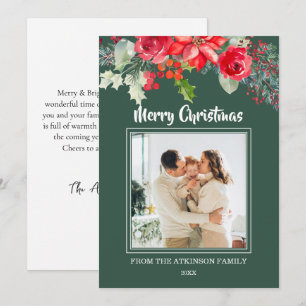Chic Floral Watercolor Poinsettia Foto Weihnachten