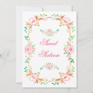 Chic Floral Watercolor Sweet 16 Double Sided Einladung