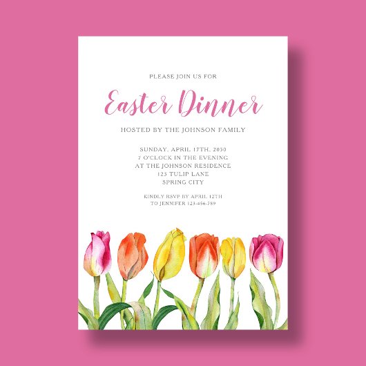 Chic Floral Watercolor Tulip Osterfest Einladung