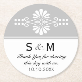 Chic Floral Wedding Danke Monogram:Gray White Runder Pappuntersetzer