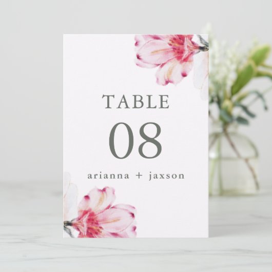 Chic Floral Wedding Tischnummer (Stehend Vorderseite)