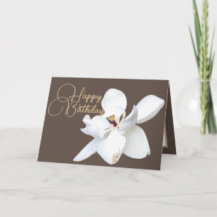 Chic Floral White Magnolia Blume Braun Geburtstag Karte