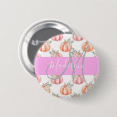 Chic Floral White Pink Peach Pumpkin Monogram Name Button (Vorne & Hinten)