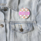 Chic Floral White Pink Peach Pumpkin Monogram Name Button (Beispiel)