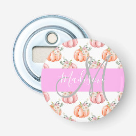 Chic Floral White Pink Peach Pumpkin Monogram Name Flaschenöffner