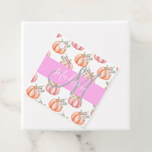 Chic Floral White Pink Peach Pumpkin Monogram Name Geschenkanhänger (Beispiel)