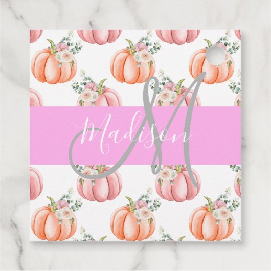 Chic Floral White Pink Peach Pumpkin Monogram Name Geschenkanhänger (Rückseite)