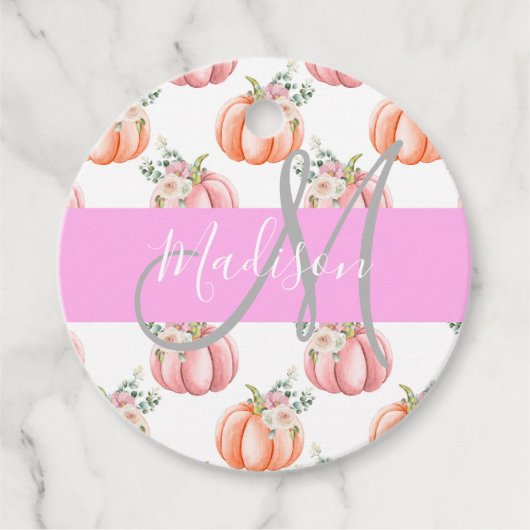 Chic Floral White Pink Peach Pumpkin Monogram Name Geschenkanhänger (Vorderseite)