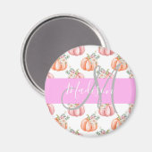 Chic Floral White Pink Peach Pumpkin Monogram Name Magnet (Vorderseite/Rückseite)