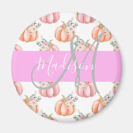 Chic Floral White Pink Peach Pumpkin Monogram Name Magnet