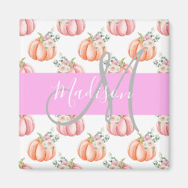 Chic Floral White Pink Peach Pumpkin Monogram Name Magnet
