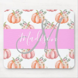 Chic Floral White Pink Peach Pumpkin Monogram Name Mousepad