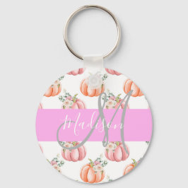 Chic Floral White Pink Peach Pumpkin Monogram Name Schlüsselanhänger