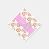 Chic Floral White Pink Peach Pumpkin Monogram Name Serviette (Ecke)