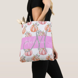 Chic Floral White Pink Peach Pumpkin Monogram Name Tasche