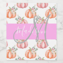 Chic Floral White Pink Peach Pumpkin Monogram Name