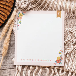 Chic Floral Wildblumen & Honey Bee Frame Monogram Notizblock