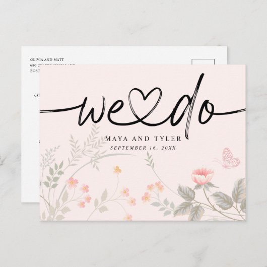 Chic Floral wir Hochzeit speichern das Datum Ankündigungspostkarte (Vorne/Hinten)