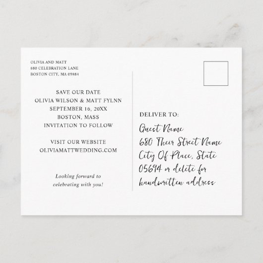 Chic Floral wir Hochzeit speichern das Datum Ankündigungspostkarte (Rückseite)