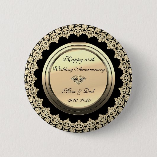 Chic Floral Wirbel Black 50. Hochzeitstag Button (Vorderseite)